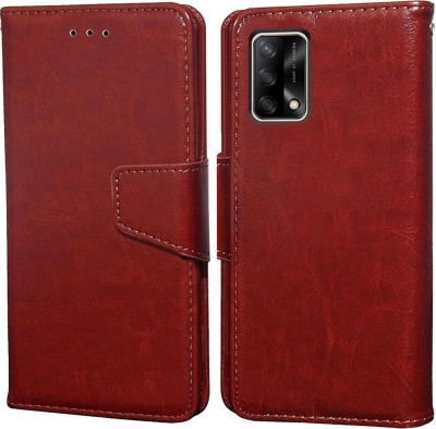 Unistuff Flip Cover for Oppo F19, Oppo F19s(Brown, Dual Protection, Pack of: 1)