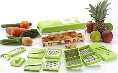 SR FUSION by SR FUSION 12 in 1 chopper Vegetable & Fruit Chopper(Stainless Steel 10 blades, 2 in 1 peeler with grater, Main Unit with container, 1 Safety Holder)