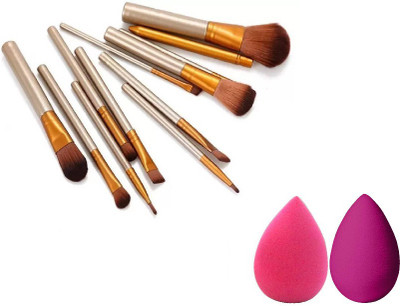 Dhaniji A Professional Combo of makeup brushs kit with 2 sponge puff (3 Items in the set)(3 Items in the set)