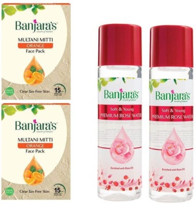 Banjaras Multani Mitti Orange Face Pack & Rose Water- 2 x 100 g & 2 x 120 ml Packs(440 g)