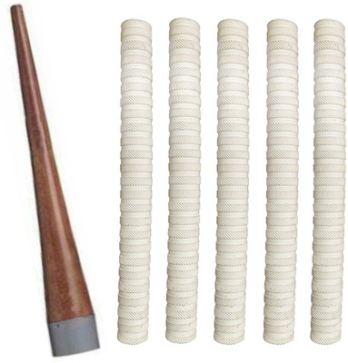 Dinetic Combo of 5 Cricket Bat White Grip (VK) + One Wooden Grip Cone Gripper Chevron(Pack of 6)