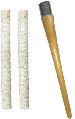 Y2M Pair of 2 Cricket Bat White Grip (MSD) + One Wooden Grip Cone Gripper Chevron(Pack of 2)