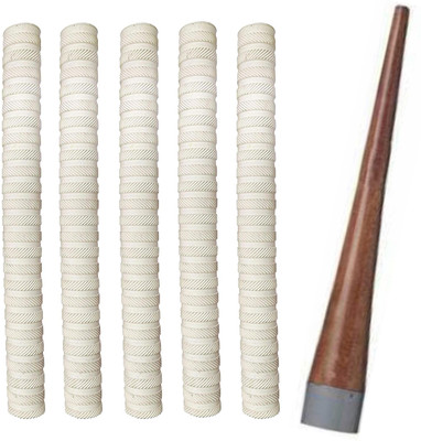 Y2M Pack of 5 Cricket Bat White Grip (MSD) + One Wooden Grip Cone Gripper Chevron(Pack of 6)