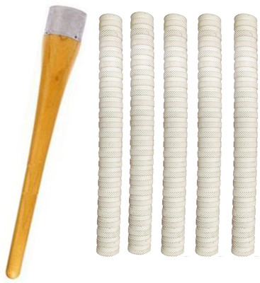 Y2M Set of 5 Cricket Bat White Grip (VK) + One Wooden Grip Cone Gripper Chevron(Pack of 6)