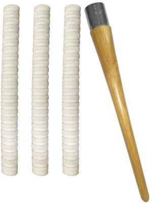 HACKERX Pair of 3 Cricket Bat White Grip (MSD) + One Wooden Grip Cone Gripper Chevron(Pack of 4)