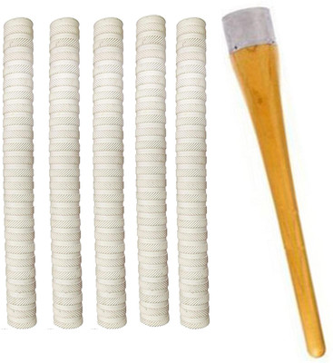 Owlix Set of 5 Cricket Bat White Grip (ST) + One Wooden Grip Cone Gripper Chevron(Pack of 6)