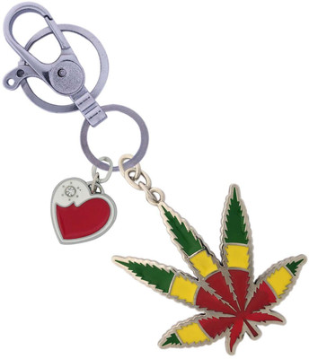SHOKY LOOKS Multicolor Bob Marley Worlds Famous Leaves Key chain Design with locking lock and Multicolor red and white Love heart Key Chain