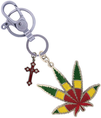 SHOKY LOOKS Multicolor Bob Marley Worlds Famous Leaves Key chain Design with locking lock and Multicolor Cross Sing of God Key Chain