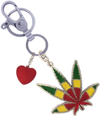 SHOKY LOOKS Multicolor Bob Marley Worlds Famous Leaves Key chain Design with locking lock and Multicolor plain red Love Key Chain