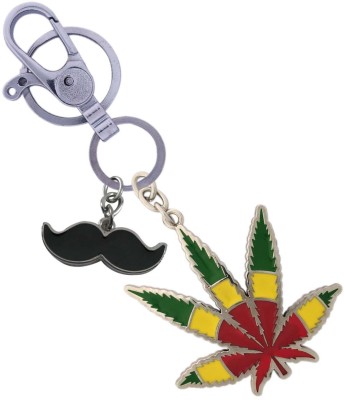 SHOKY LOOKS Multicolor Bob Marley Worlds Famous Leaves Key chain Design with locking lock and Multicolor Mustache Key Chain