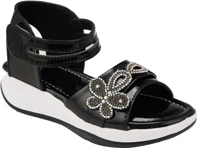 LNG Lifestyle Girls Velcro Sports Sandals(Black)