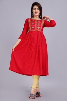 Lali Creation Women Embroidered A-line Kurta(Maroon)
