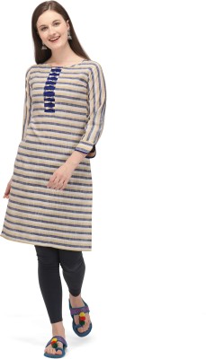 RIVAANSH Women Striped Straight Kurta(Dark Blue, Beige, Grey)