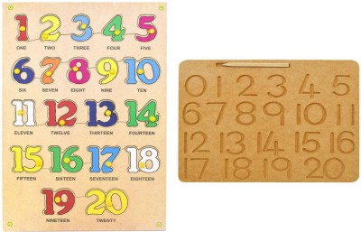 Toyvala UNIQUE WOODEN MATHEMATICAL 1-20 COUNTING/NUMERALS WITH SPELLING & MONTESSORI MATHEMATICAL 1-20 NUMERALS/COUNTING WOODEN TRACING BOARD EASY TO LEARN LEARNING EDUCATIONAL BOARD(Beige)