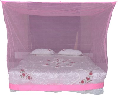 RIDDHI Nylon Adults Washable pink 20 mtr square (8x8) with border Mosquito Net(Pink, Bed Box)