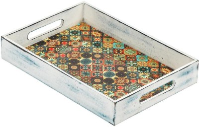 DULI Enamel Coated Multipurpose Tray in MDF (9x14) | Serving Tray for Home & Dining Table | Multipurpose Tray | Water & Heat Resistant Durable (Rustic Abstract) Tray