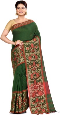 DipDiya Woven Handloom Pure Cotton Saree(Dark Green)