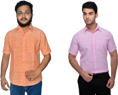 DESHBANDHU DBK Men Self Design Casual Pink, Orange Shirt(Pack of 2)