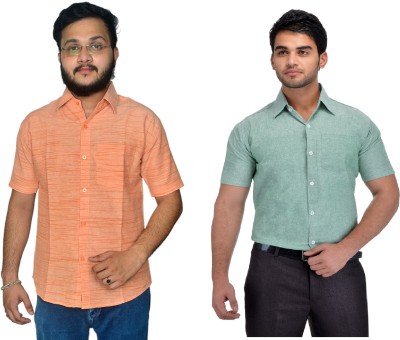 DESHBANDHU DBK Men Self Design Casual Green, Orange Shirt(Pack of 2)