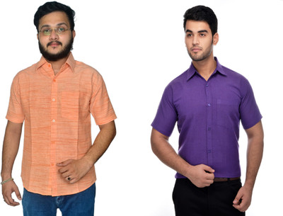 DESHBANDHU DBK Men Self Design Casual Purple, Orange Shirt(Pack of 2)
