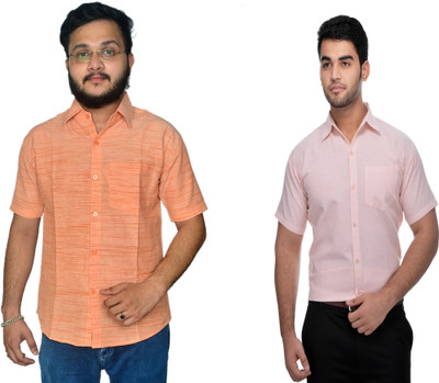 DESHBANDHU DBK Men Self Design Casual Pink, Orange Shirt(Pack of 2)