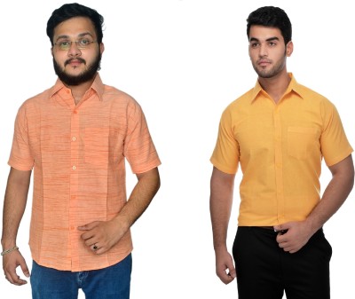 DESHBANDHU DBK Men Self Design Casual Orange, Yellow Shirt(Pack of 2)