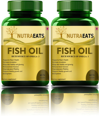 NutraEats Nutrition Fish Oil (Triple Strength) With 1000Mg Omega 3(Pack Of 2)Pro(2 x 60 No)