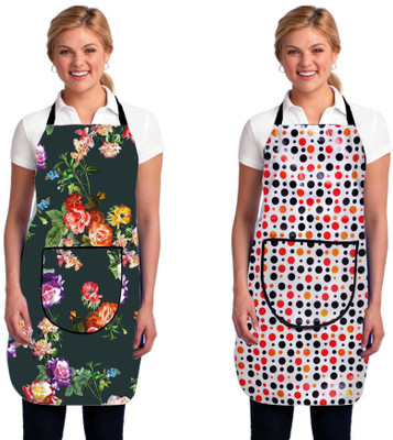 INSANESWORM Polyester Home Use Apron - Free Size(Green, Multicolor, Pack of 2)