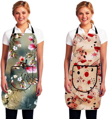 MGARTT Polyester Home Use Apron - Free Size(Grey, Brown, Pack of 2)