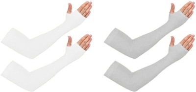 QSN STUFF Nylon Arm Sleeve For Men & Women(Free, White, Grey)