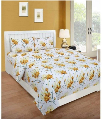Reet Polycotton Queen Flat 155 TC Printed Bedsheet(Pack of 1, Yellow Flower)
