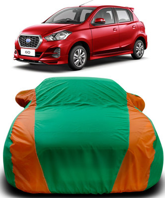 MoTRoX Car Cover For Nissan Go (With Mirror Pockets)(Green, Orange)