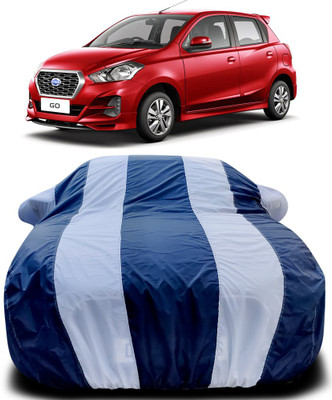 APNEK Car Cover For Nissan Go (With Mirror Pockets)(Blue, White)