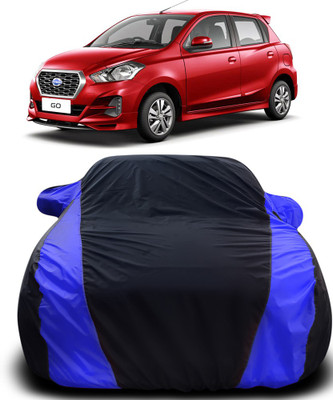 Gavya Car Cover For Nissan Go (With Mirror Pockets)(Black, Blue)