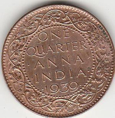 UNIQUE HERITAGE GALLERY QUARTER ANNA YEAR-1939 IN FINE CONDITION COIN. Medieval Coin Collection(1 Coins)