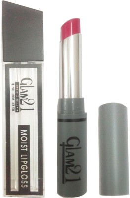 Glam21 12 HOURS LONG LASTING NO TRANSFER PINK HEAVEN LIPSTICK (2.8 GM) (1 Pcs)+ 3D SHINE BRIGHT TRANSPARENT MOIST LIP GLOSS (5 GM)(1 Pcs)(2 Items in the set)