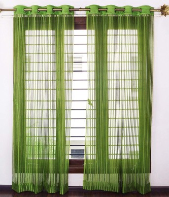 BANAVY 275 cm (9 ft) Tissue, Net Semi Transparent Long Door Curtain (Pack Of 2)(Striped, Green)