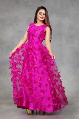 Saree Collection Flared/A-line Gown(Pink)