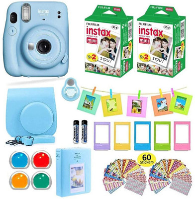 FUJIFILM Instax Mini 11 Sky Blue with Carrying Case with Film Value Pack (40 Sheets) Accessories Bundle Instant Camera(Blue)