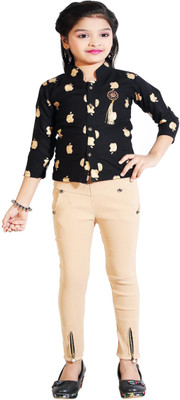AD & AV Girls Casual Top Jegging(BLACK AND CREAM)