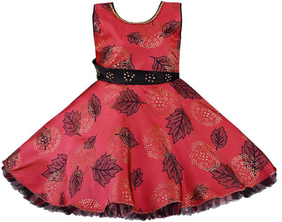 Wishkaro Girls Midi/Knee Length Casual Dress(Red, Sleeveless)