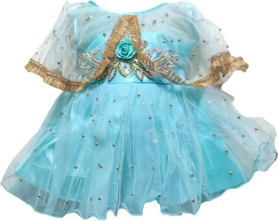 STUMBLE FASHION Baby Girls Midi/Knee Length Festive/Wedding Dress(Blue, Half Sleeve)