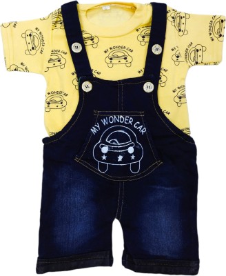 XBOYZ Dungaree For Baby Boys & Baby Girls Casual Printed Cotton Blend(Yellow, Pack of 1)