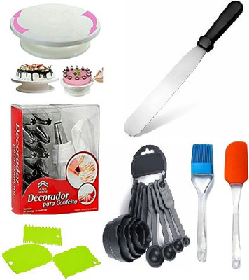 SHREE SADGURU CREATION Cake Turntable(MULTICOLOUR) & Nozzle Set & Spatula, Brush & Measuring Cup & Spoon and Pallet Knife & Scraper for Cake(MULTICOLOUR) Kitchen Tool Set(Multicolor, Baking Tools) SHREE SADGURU CREATION Cake Turntable(MULTICOLOUR) & Nozzle Set & Spatula, Brush & Measuring Cup & Spoon and Pallet Knife & Scraper for Cake(MULTICOLOUR) Kitchen Tool Set(Multicolor, Baking Tools)