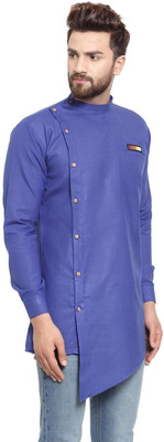 kaifoo Men Solid Asymmetric Kurta(Blue)