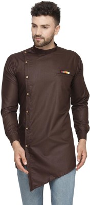 kaifoo Men Solid Asymmetric Kurta(Brown)