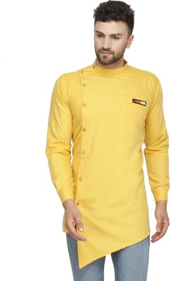 kaifoo Men Solid Asymmetric Kurta(Yellow)