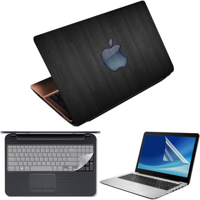 Finest 3 in 1 Laptop Skin Decal Vinyl Pack 15.6 inch with Screen Guard and Silicone Keyboard Protector - Printed Black Wooden Combo Set(Multicolor)