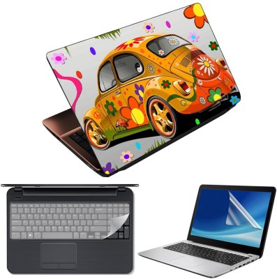 Anweshas 3 in 1 Pack of 15.6 inch Laptop Skin Decal Vinyl, Screen Guard and Silicone Keyboard Protector - Printed Floral Car Combo Set(Multicolor)