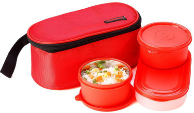 Trueware Nutri Fresh 2+1 Insulated Stainless Steel Lunch Box -Red|Tiffin Box With Bag for Office,College,School 3 Containers Lunch Box(1100 ml)